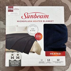 Sunbeam Microplush Heated Blanket - Dark Blue